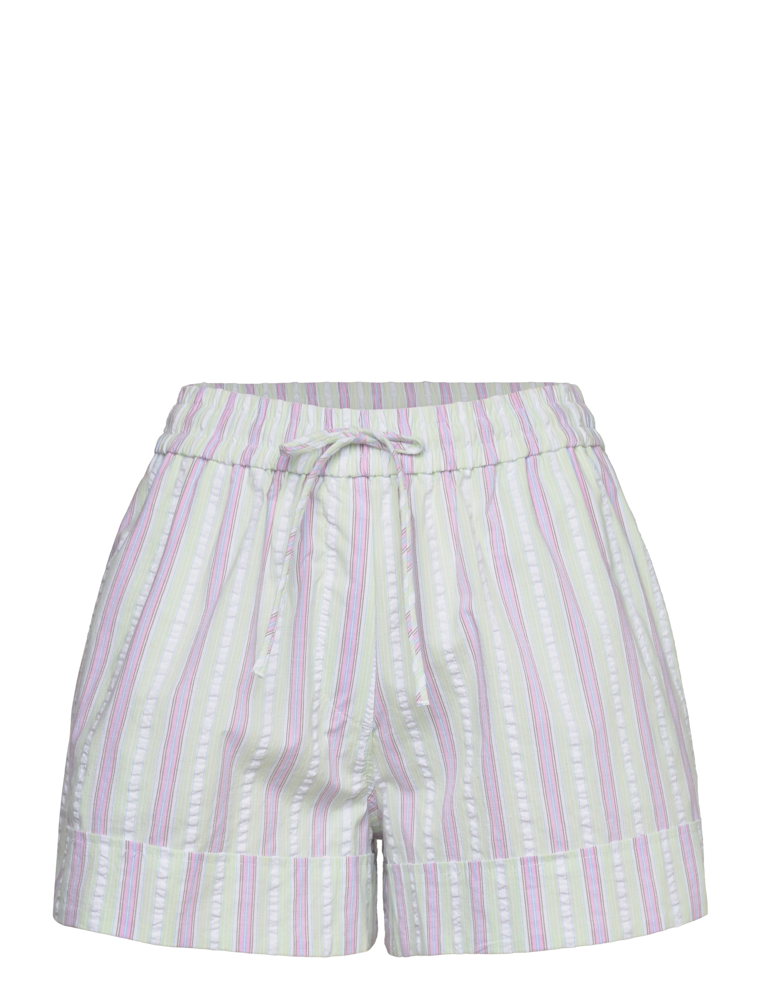 Ganni Stripe Seersucker Elasticated Shorts - Shorts - MAUVE CHALK / green