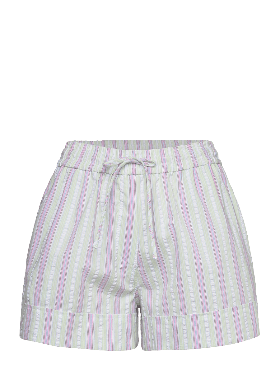 Ganni - Stripe Seersucker Elasticated Shorts - casual shorts - mauve chalk - 0