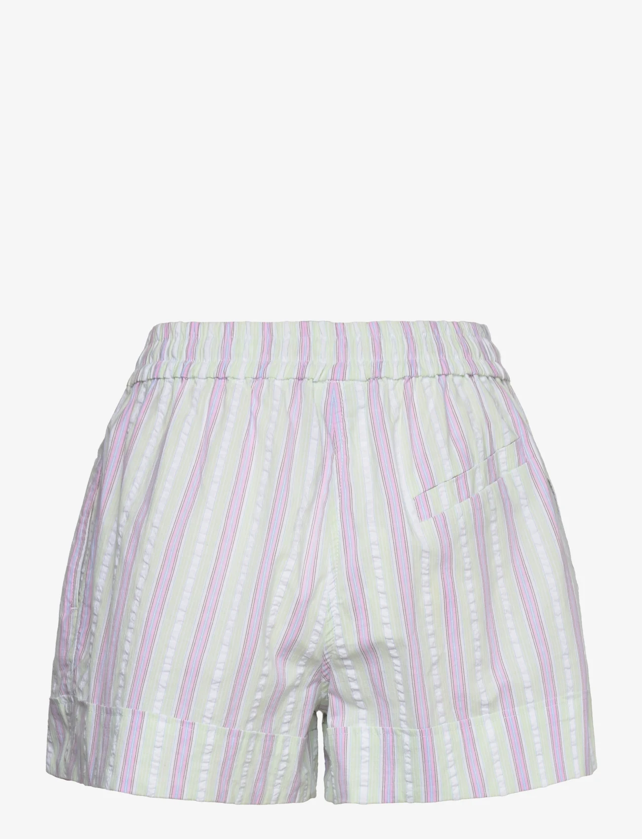 Ganni - Stripe Seersucker Elasticated Shorts - casual korte broeken - mauve chalk - 1