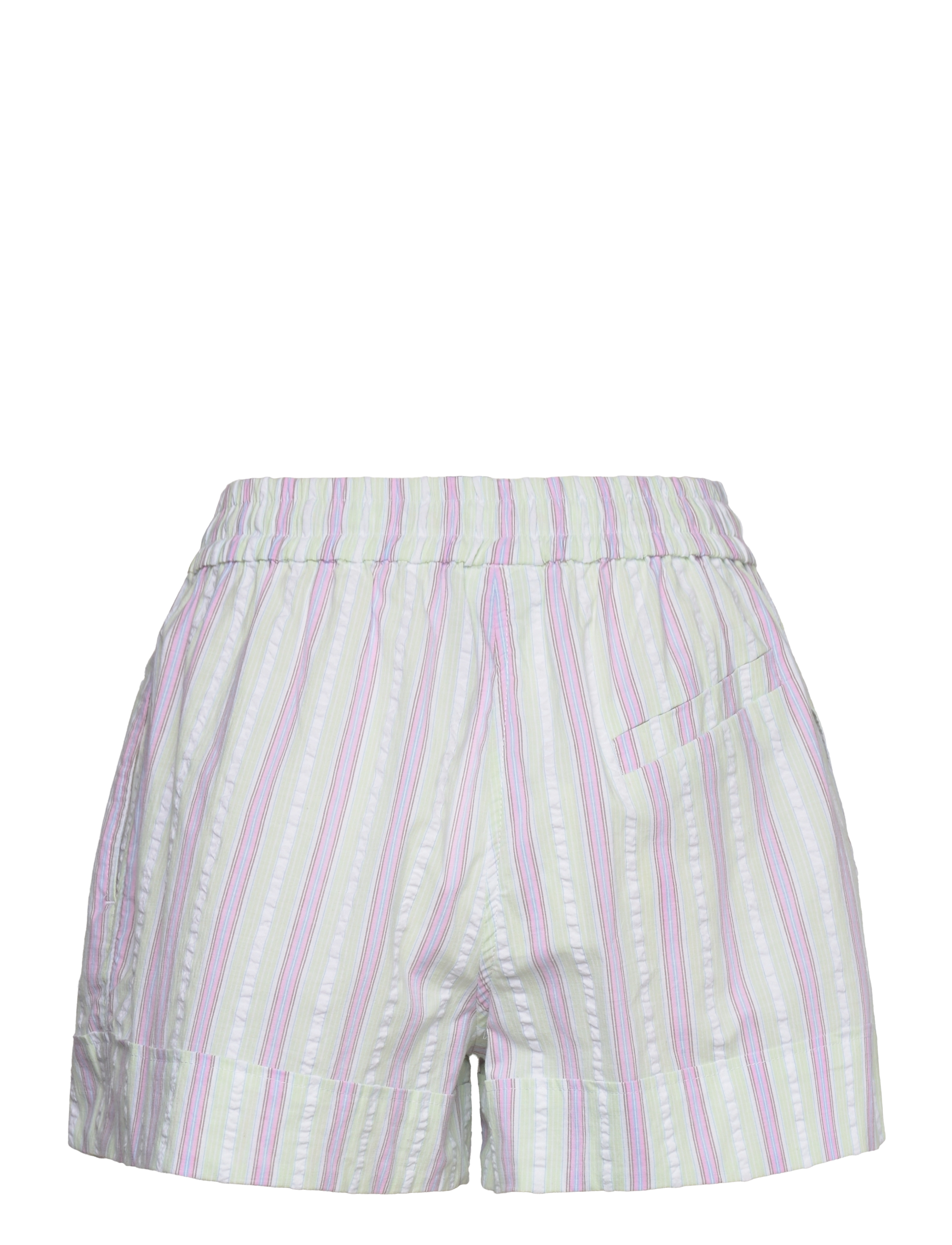 Ganni - Stripe Seersucker Elasticated Shorts - casual shorts - mauve chalk - 1