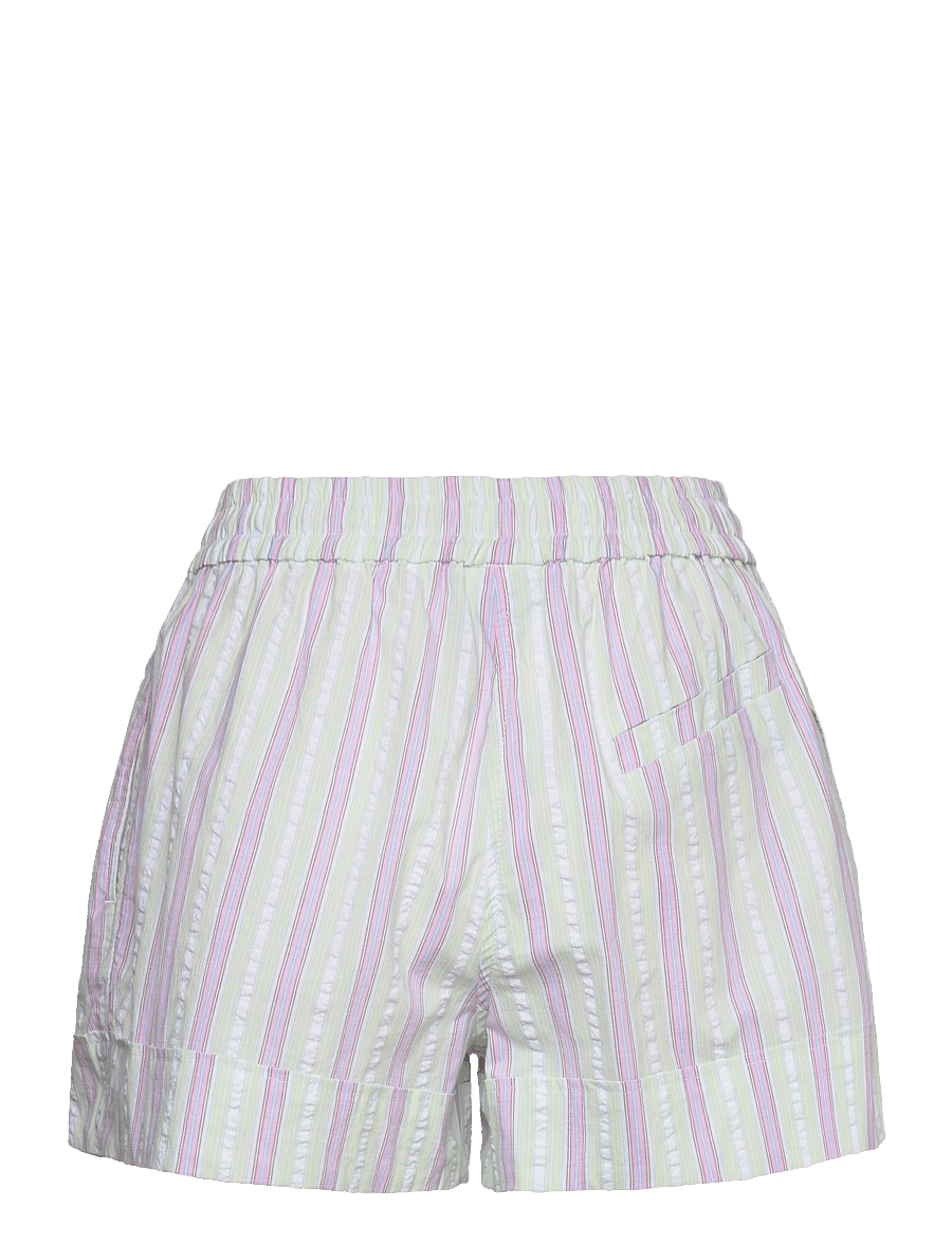 Ganni - Stripe Seersucker Elasticated Shorts - casual shorts - mauve chalk - 1