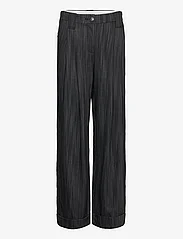 Ganni - Drapey Stripe Suiting Mid Waist Pleat Pants - leveälahkeiset housut - black - 0