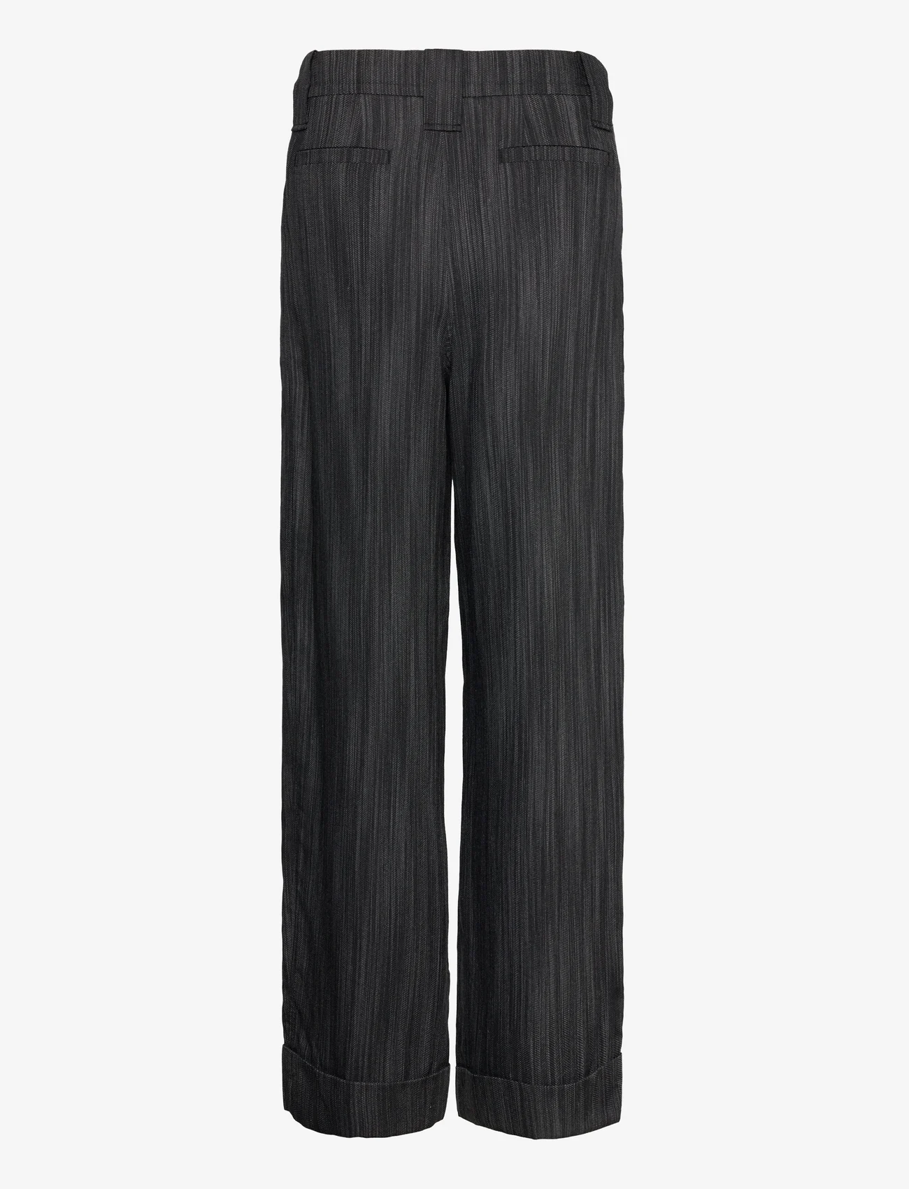 Ganni - Drapey Stripe Suiting Mid Waist Pleat Pants - spodnie szerokie - black - 1