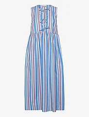 Ganni - Stripe Cotton Midi Dress - skjortklänningar - brilliant blue - 0