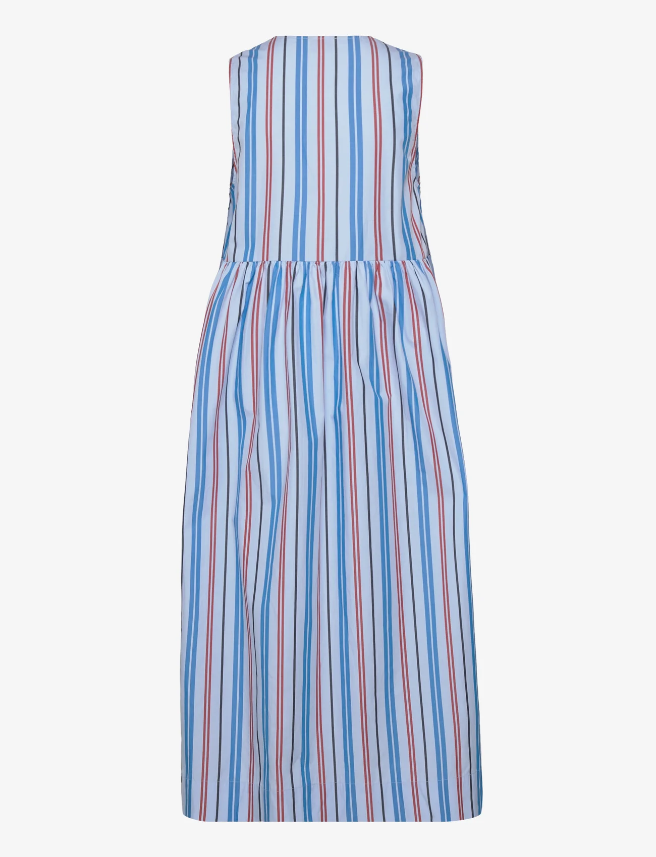 Ganni - Stripe Cotton Midi Dress - skjortklänningar - brilliant blue - 1