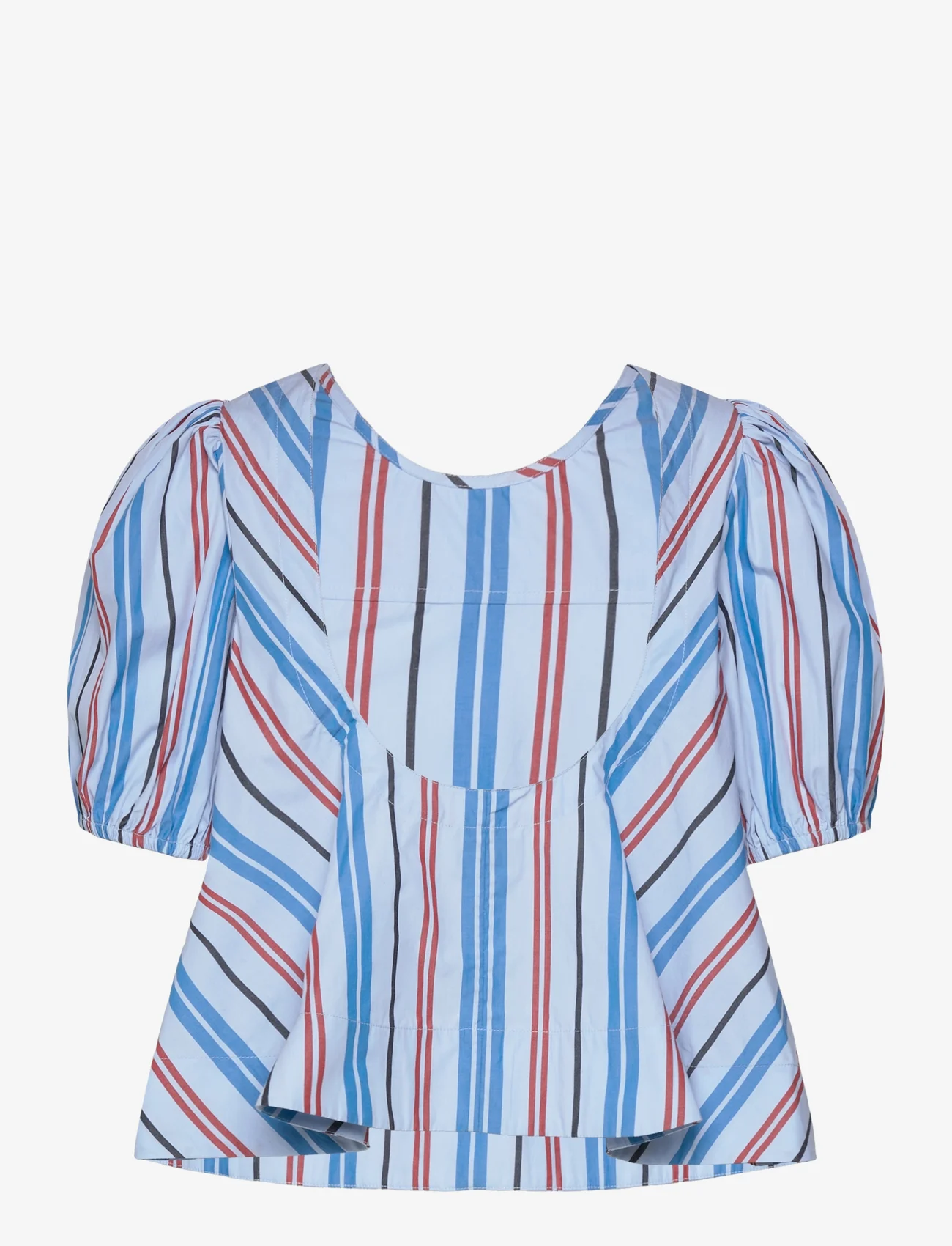 Ganni - Stripe Cotton Open Back Top - blouses korte mouwen - brilliant blue - 1