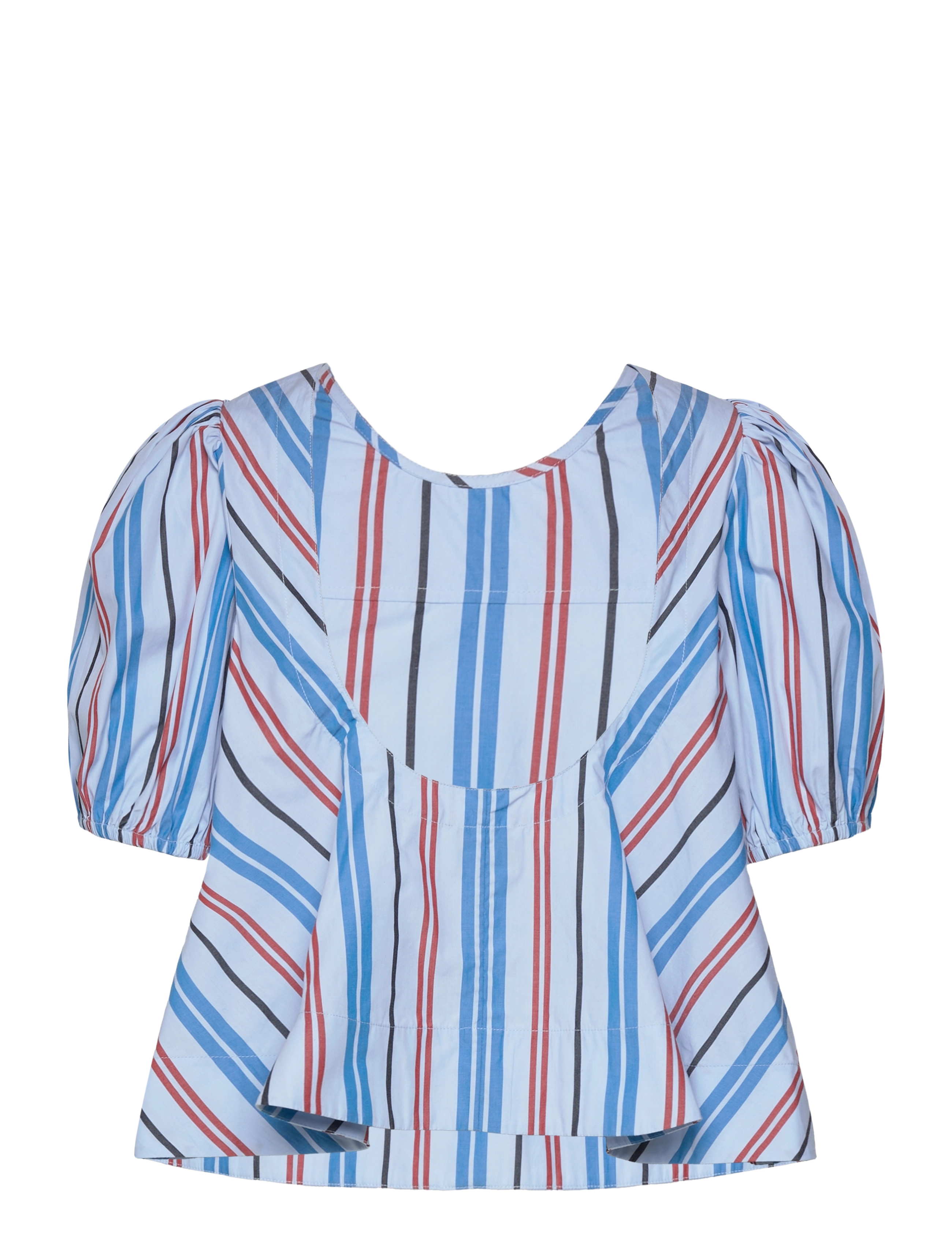 Ganni - Stripe Cotton Open Back Top - kortærmede bluser - brilliant blue - 1