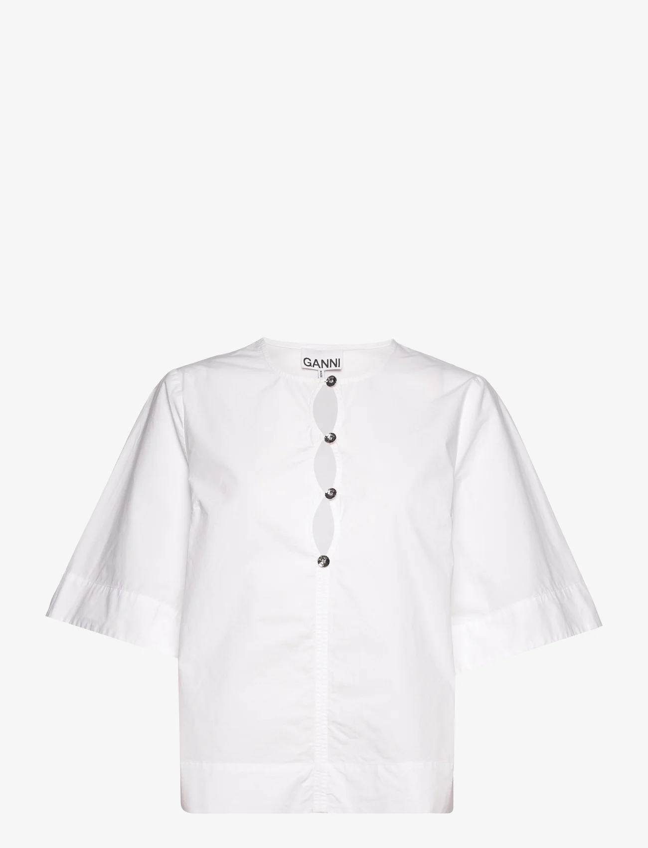 Ganni - Cotton Poplin Blouse - blouses korte mouwen - bright white - 0