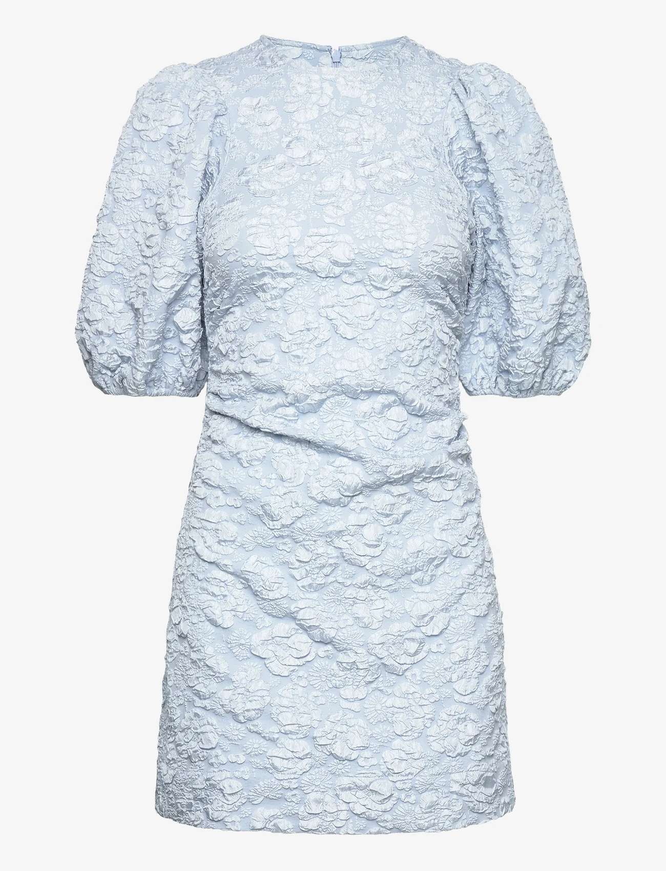Ganni - Stretch Jacquard Puff Sleeves Mini Dress - festkläder till outletpriser - sky blue - 0