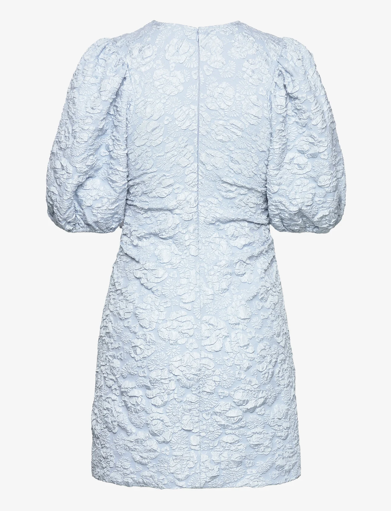Ganni - Stretch Jacquard Puff Sleeves Mini Dress - party dresses - sky blue - 1