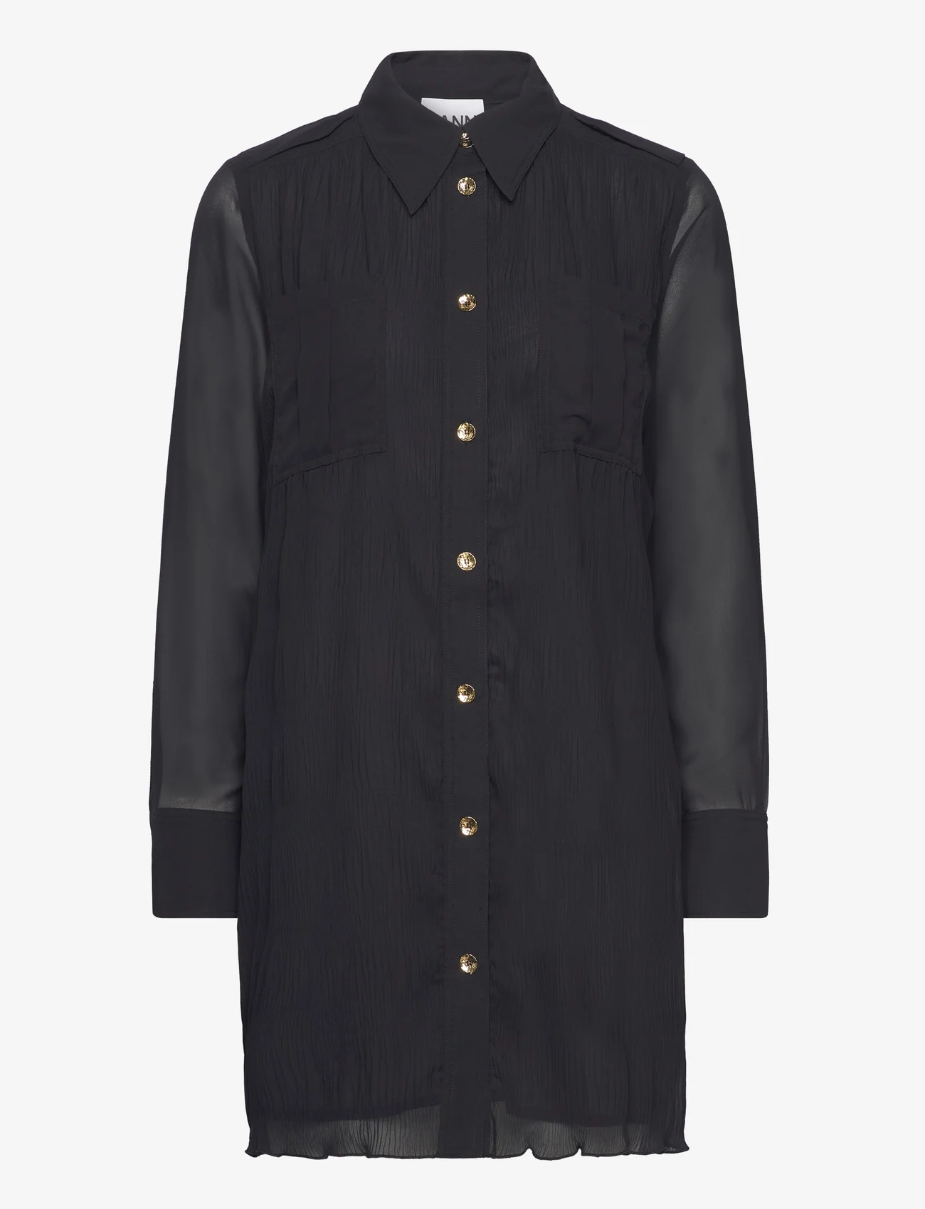 Ganni - Pleated Georgette - shirt dresses - black - 0