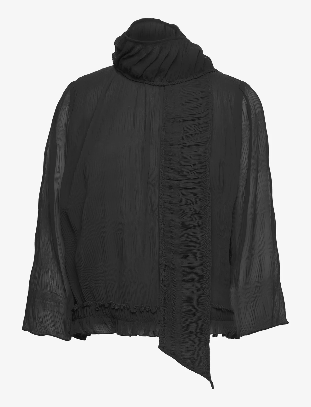 Ganni - Pleated Georgette - short-sleeved blouses - black - 0