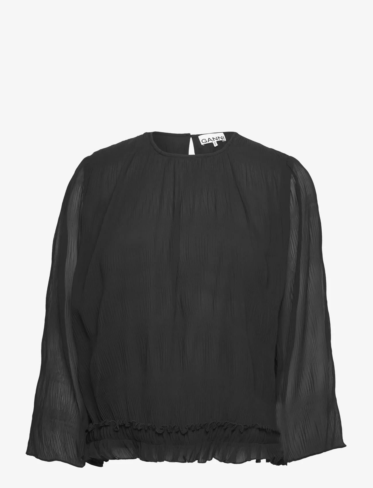 Ganni - Pleated Georgette - short-sleeved blouses - black - 1