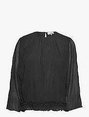 Ganni - Pleated Georgette - short-sleeved blouses - black - 1