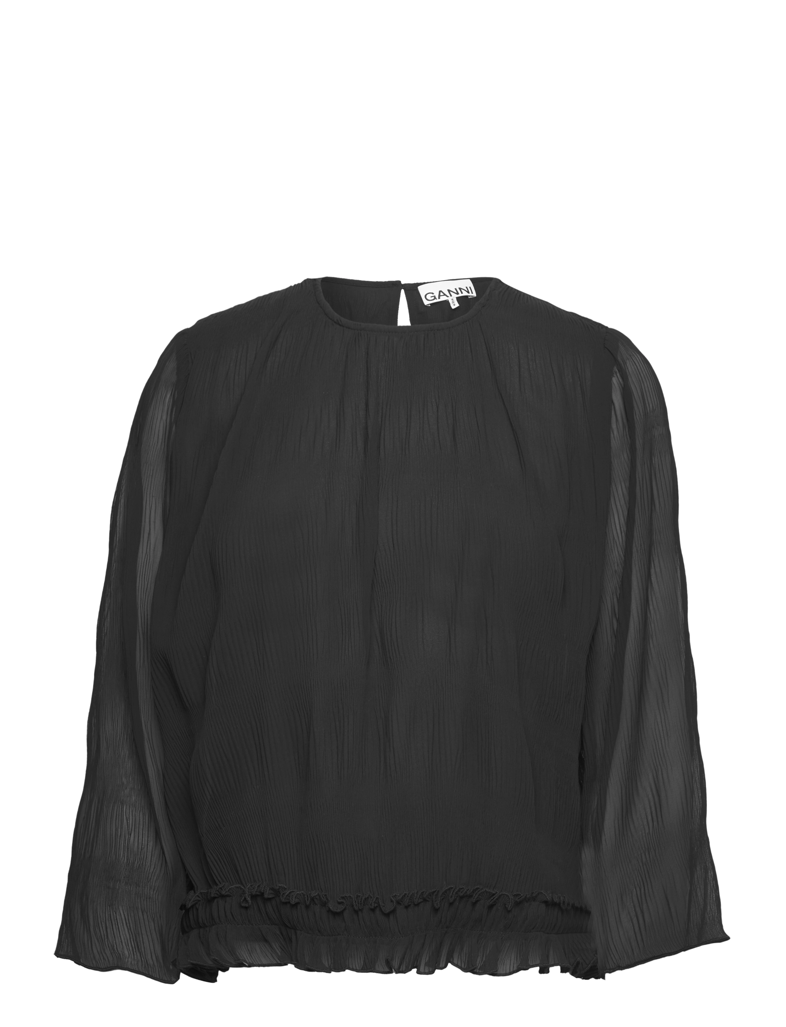 Ganni - Pleated Georgette - kortärmade blusar - black - 1