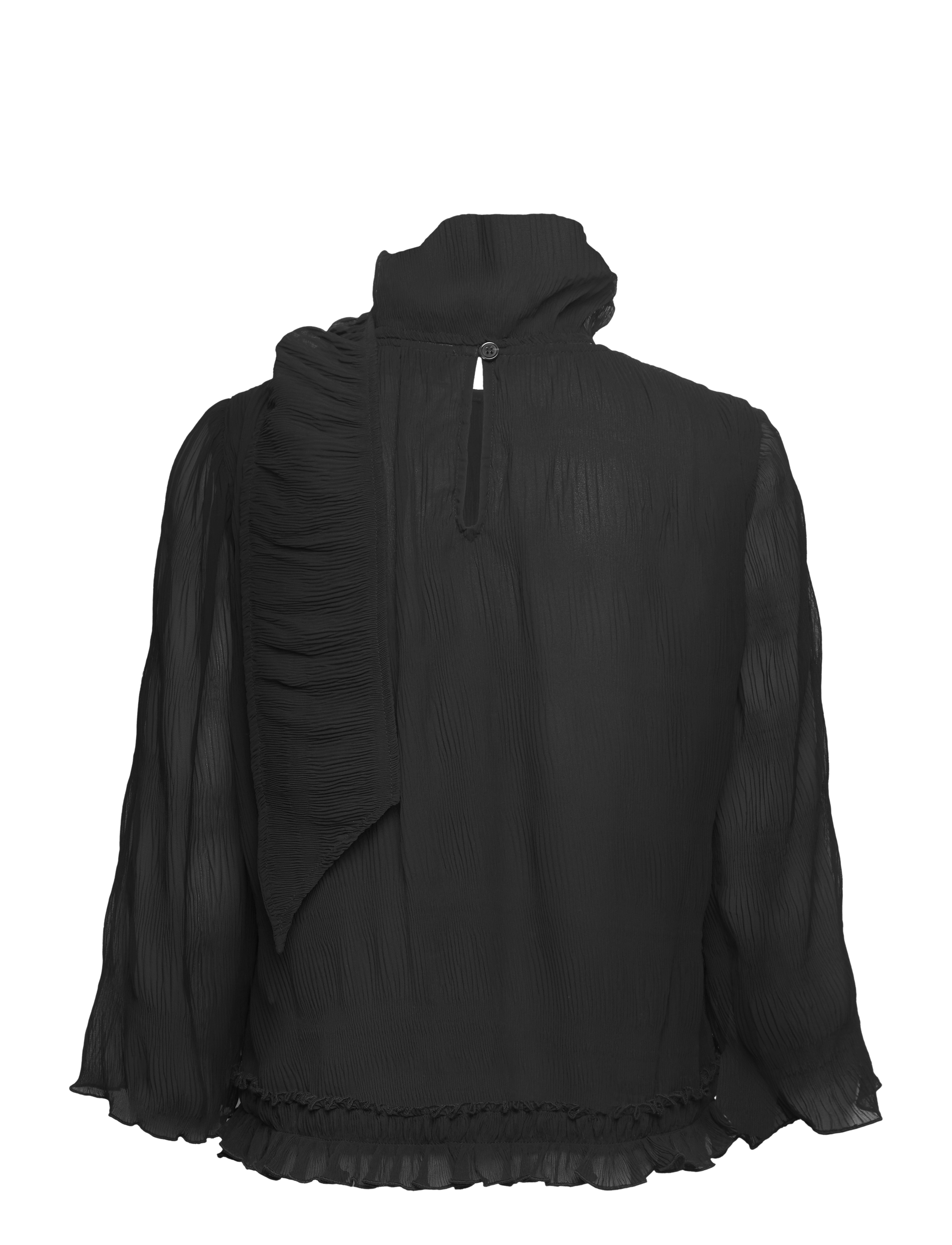 Ganni - Pleated Georgette - kortärmade blusar - black - 2