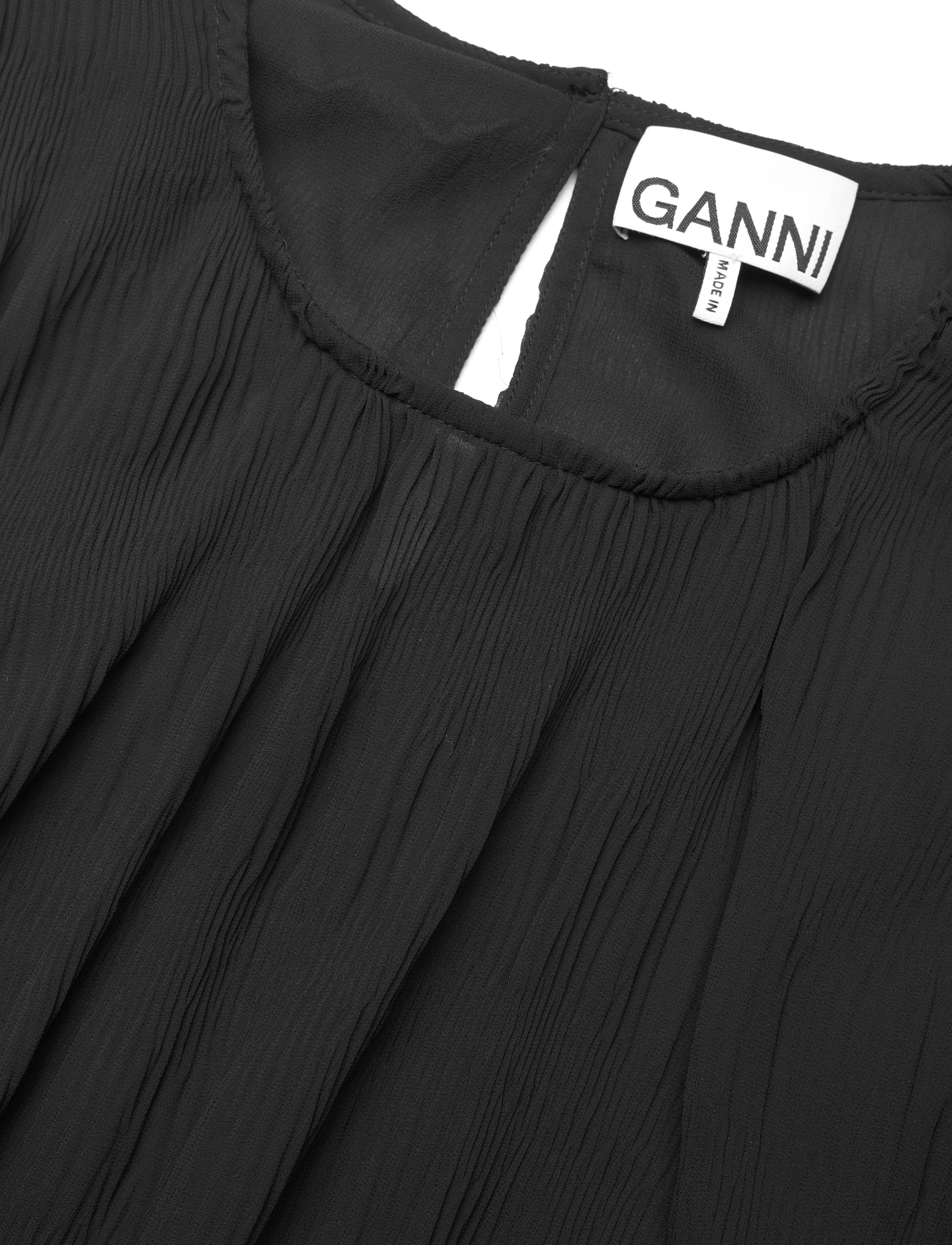 Ganni - Pleated Georgette - kortärmade blusar - black - 4