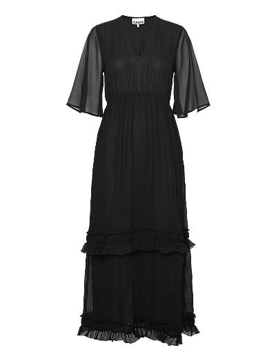 ganni sheer maxi dress GANNI Black Semi-Sheer Maxi Dress