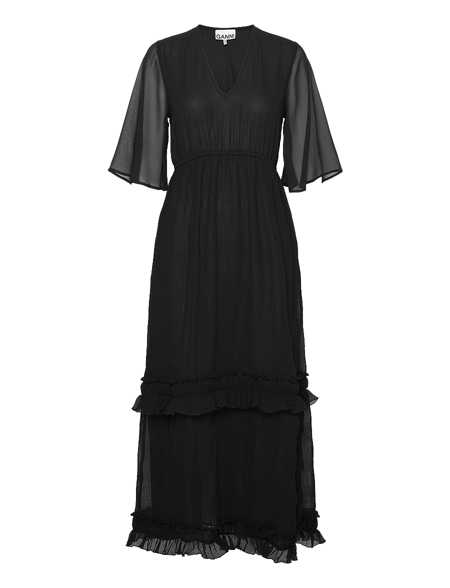 ganni pleated georgette maxi dress Ganni Pleated Georgette V-neck Midi Dress