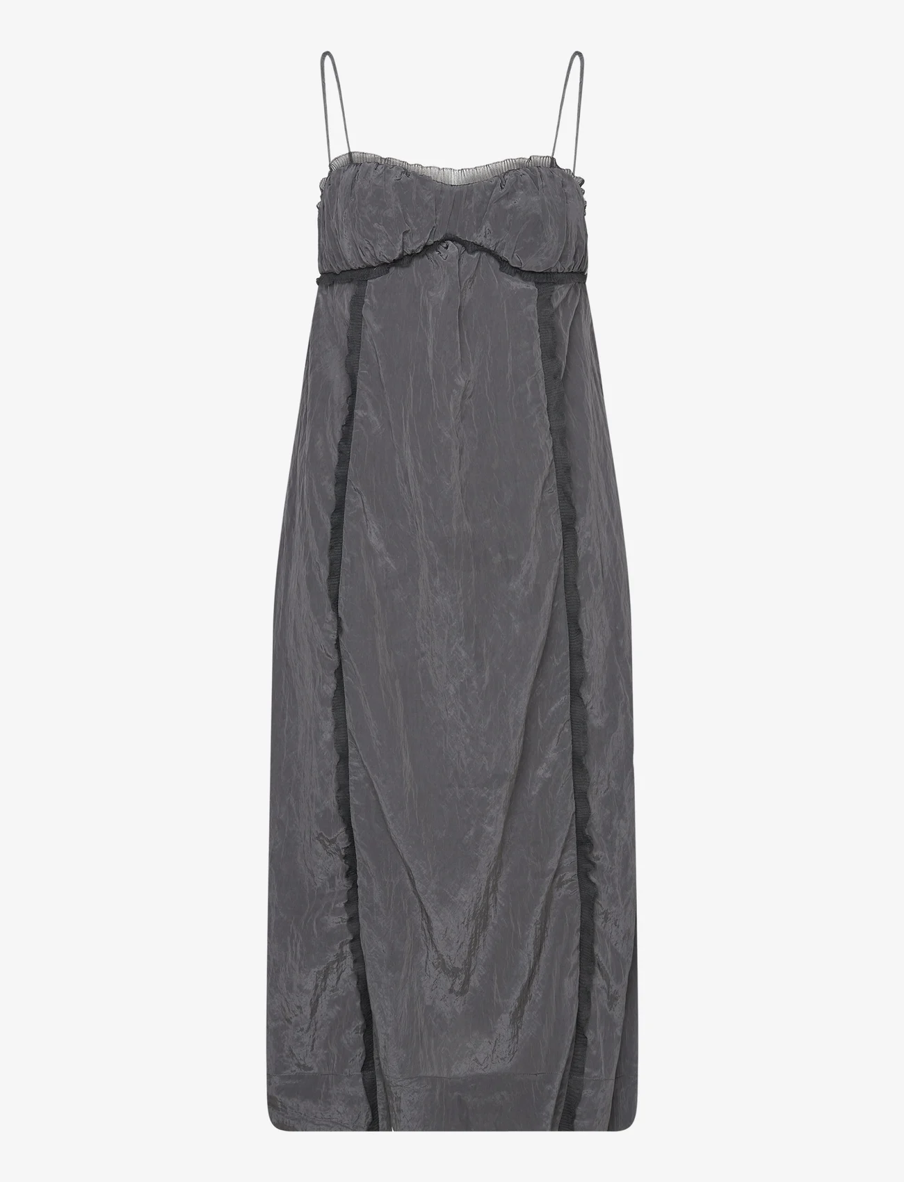 Ganni - Shiny Tech - slip dresses - gray pinstripe - 0