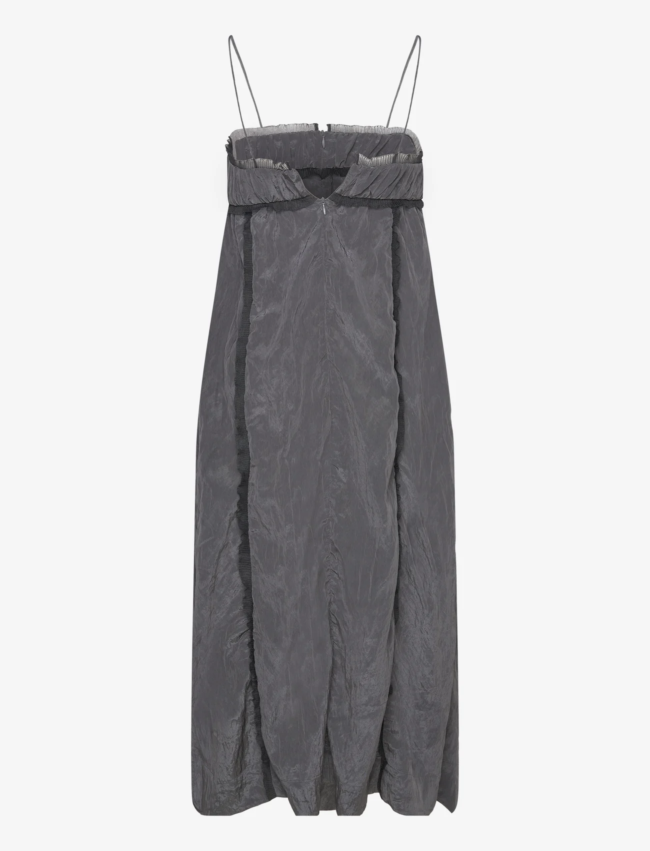 Ganni - Shiny Tech - slip dresses - gray pinstripe - 1