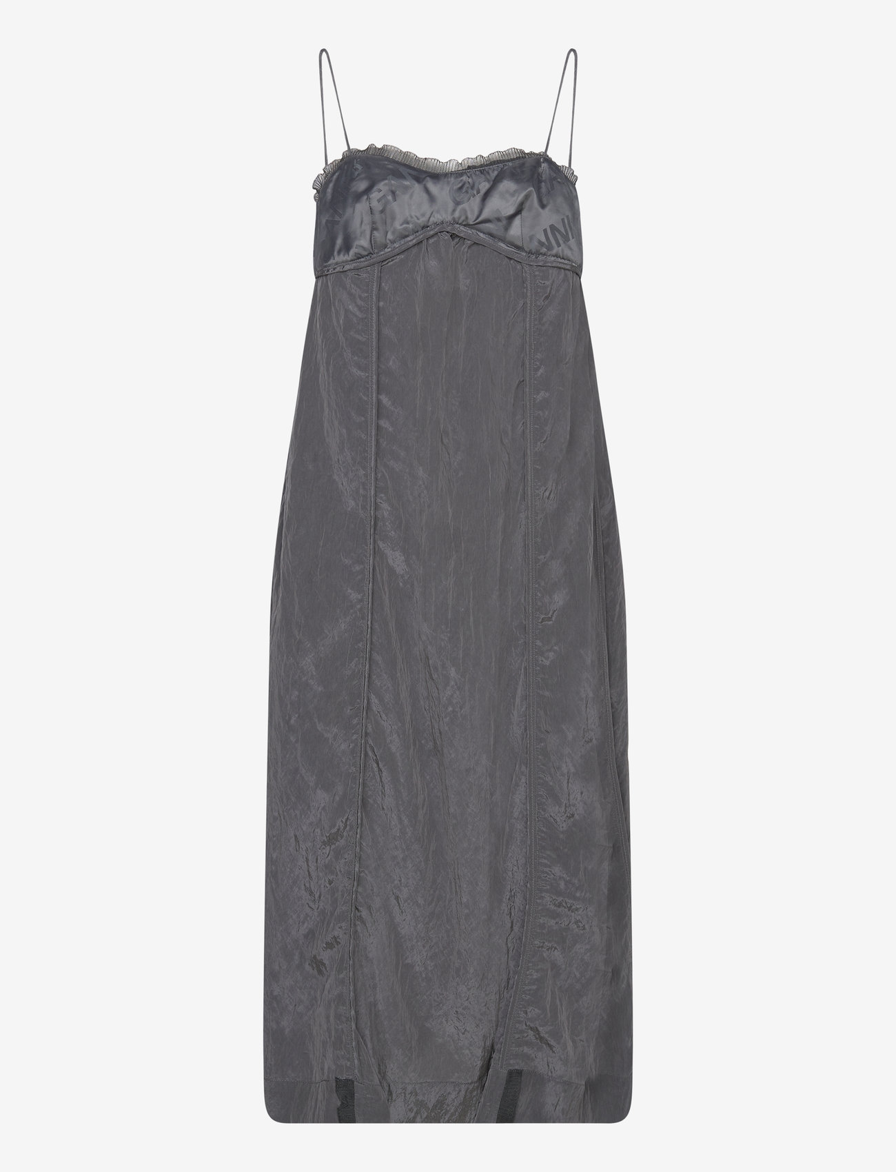 Ganni - Shiny Tech - slip dresses - gray pinstripe - 2