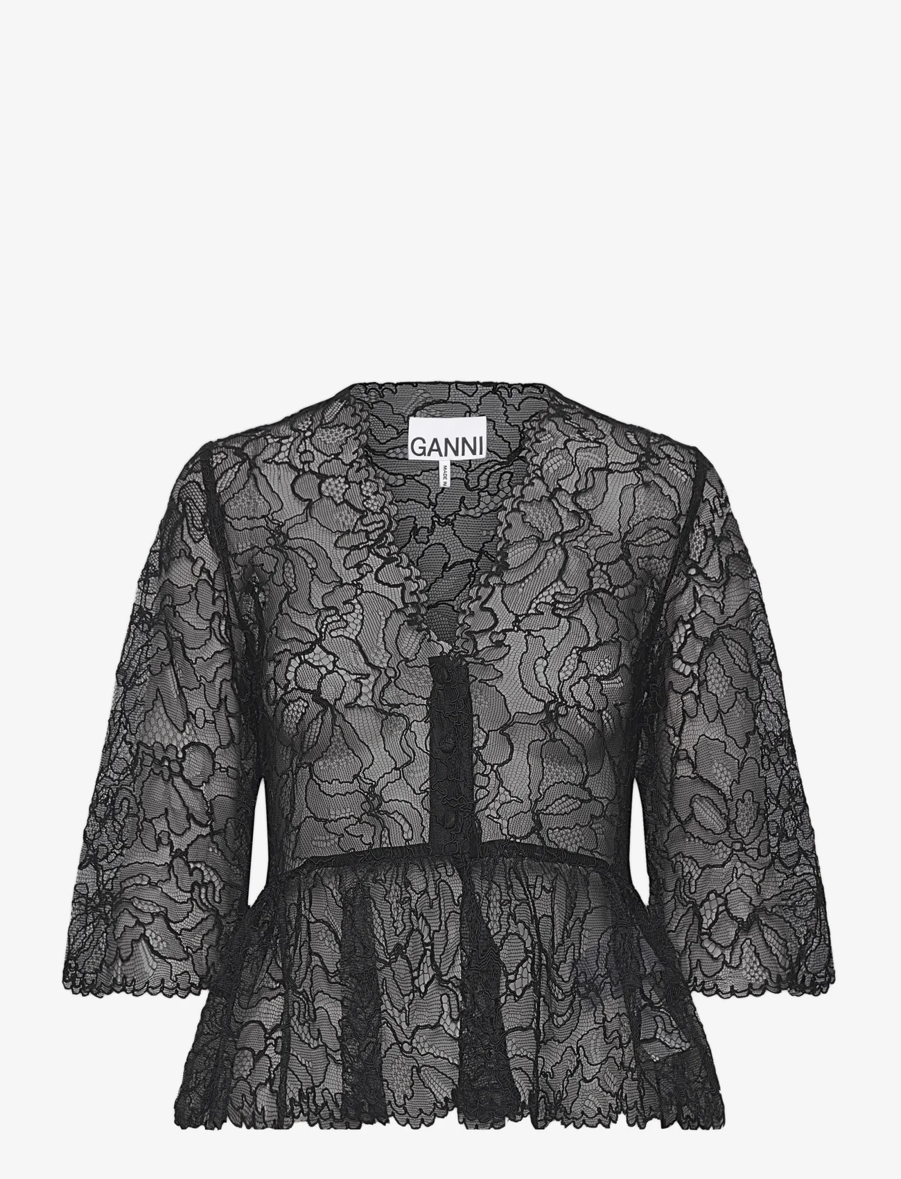 Ganni - Light Lace - long sleeved blouses - black - 0