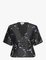Ganni - 3D Jacquard - blouses korte mouwen - black - 0