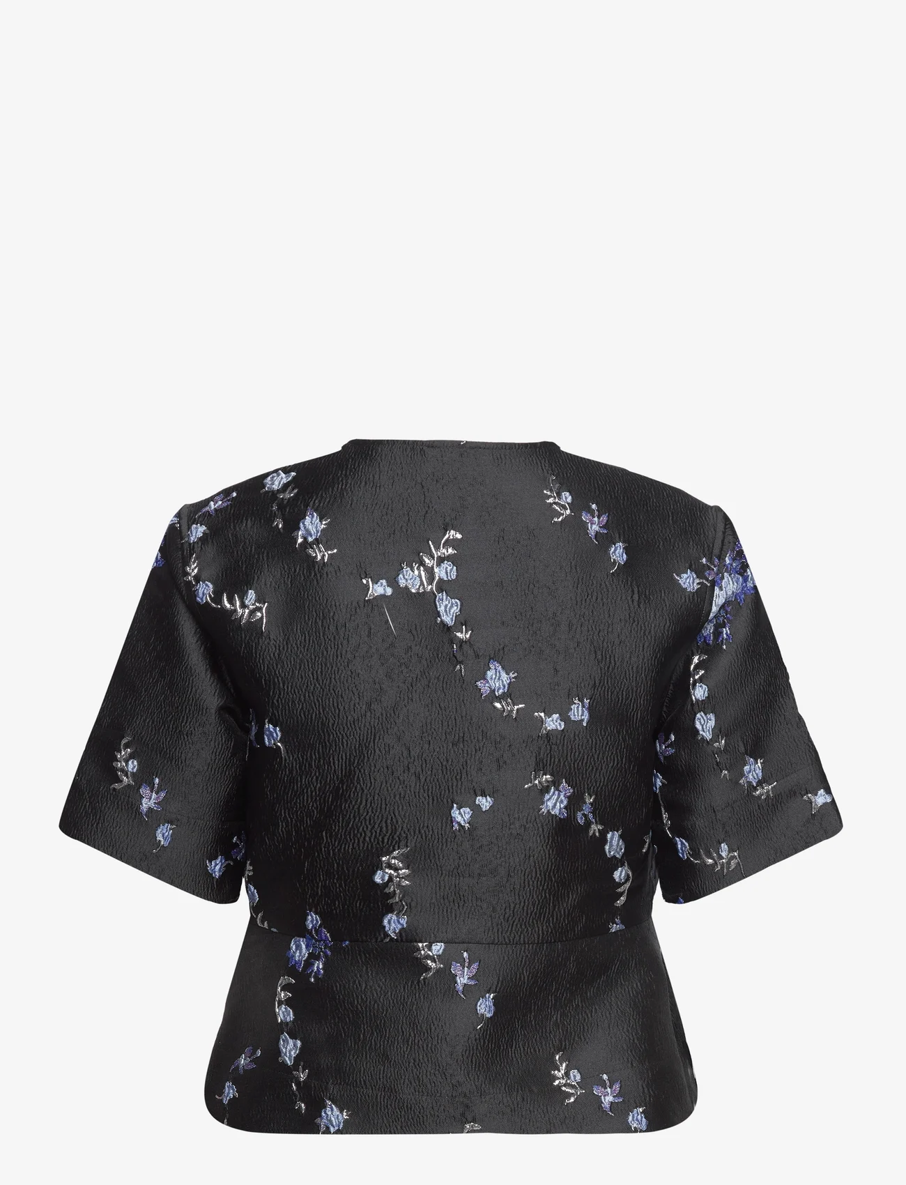 Ganni - 3D Jacquard - short-sleeved blouses - black - 1