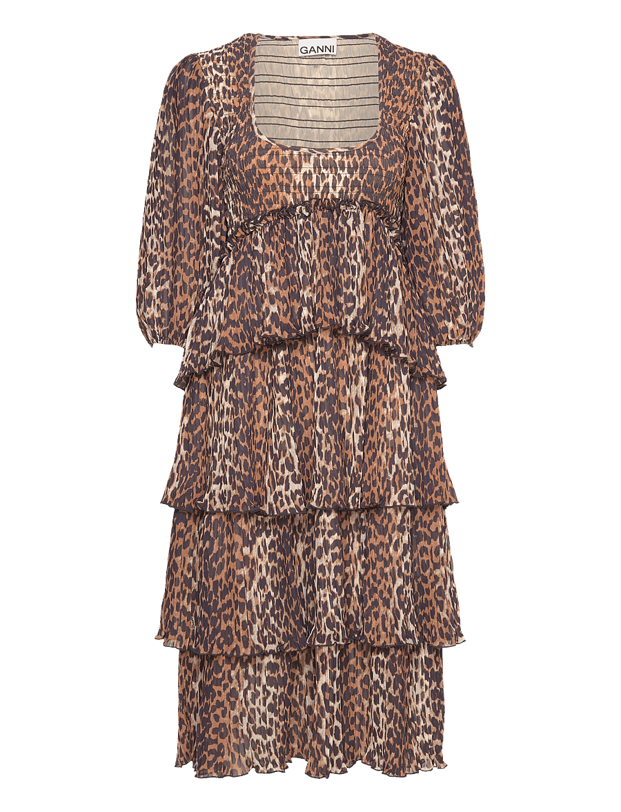 Ganni - Pleated Georgette - sommarklänningar - almond milk - 0