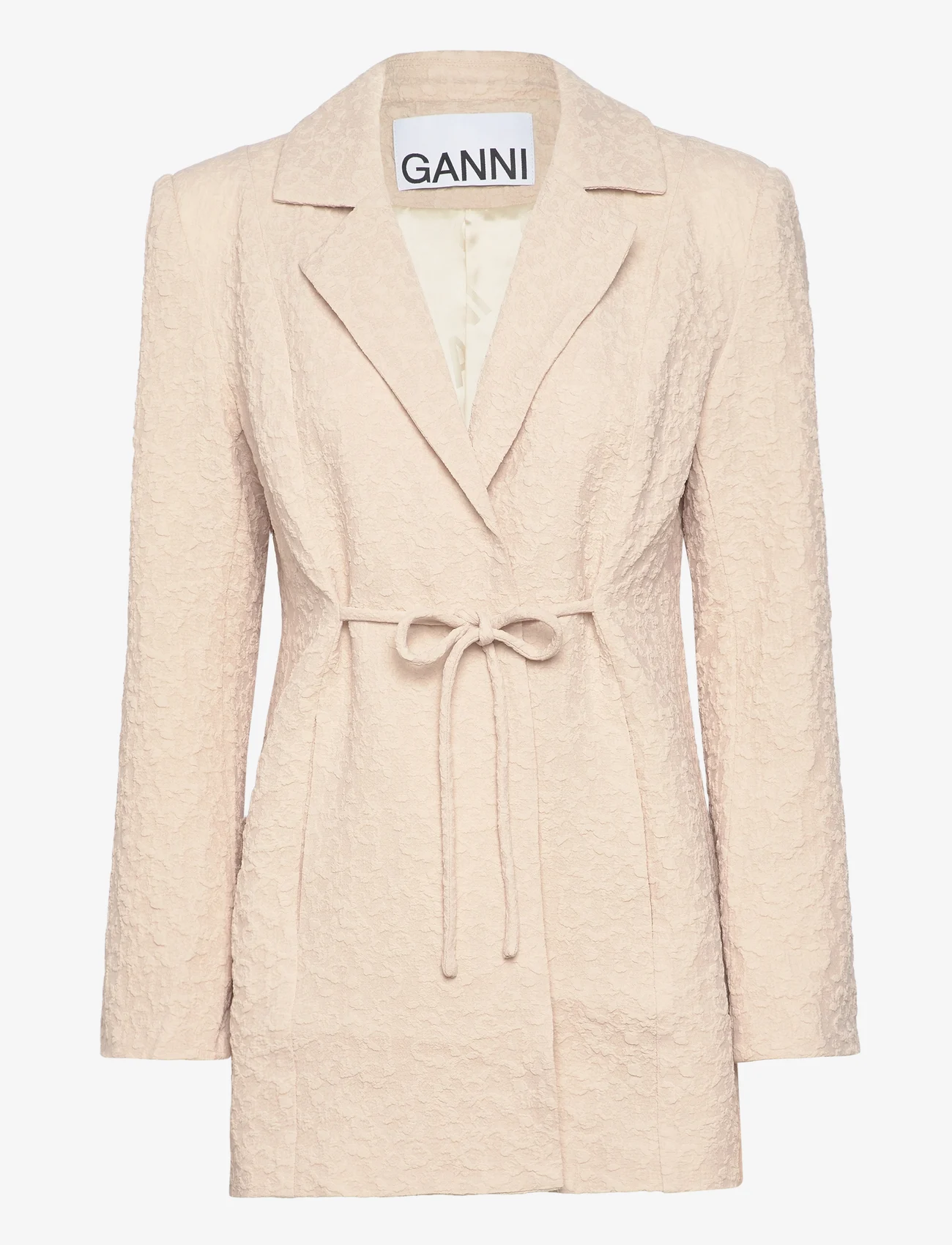 Ganni - Textured Suiting - belted blazers - oyster gray - 0