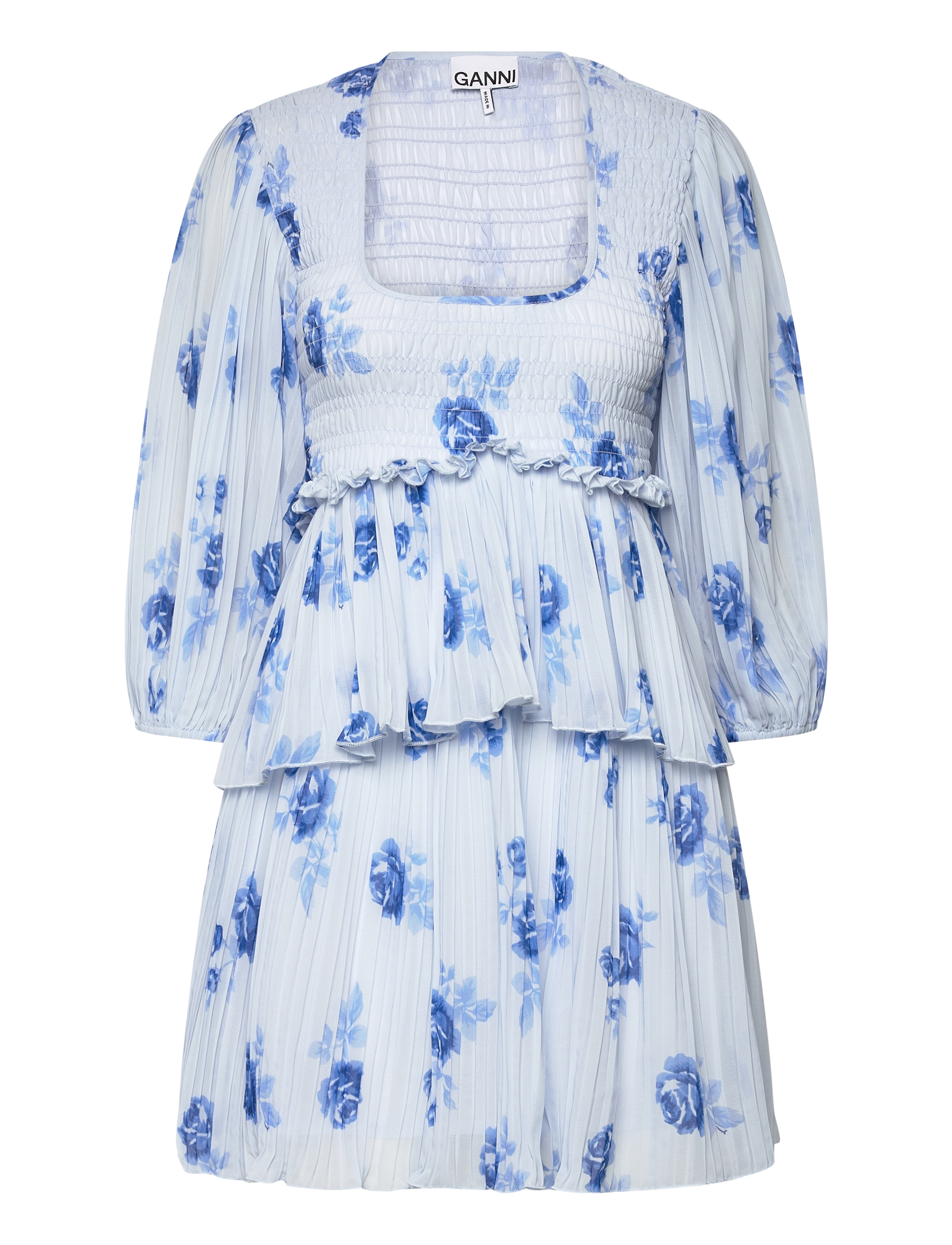 GANNI Pleated Georgette Blau - 34 - Damen
