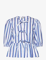 Ganni - Stripe Cotton - palaidinės trumpomis rankovėmis - silver lake blue - 0