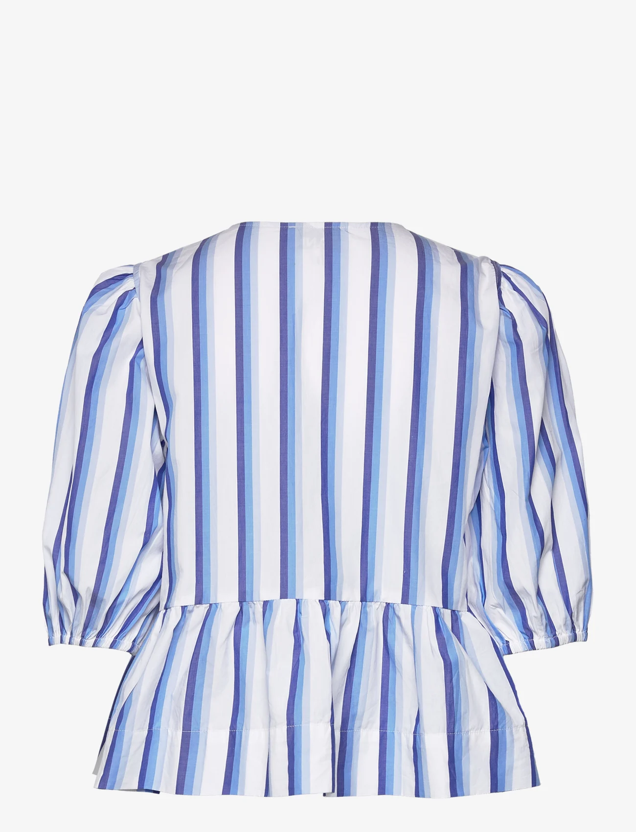 Ganni - Stripe Cotton - palaidinės trumpomis rankovėmis - silver lake blue - 1