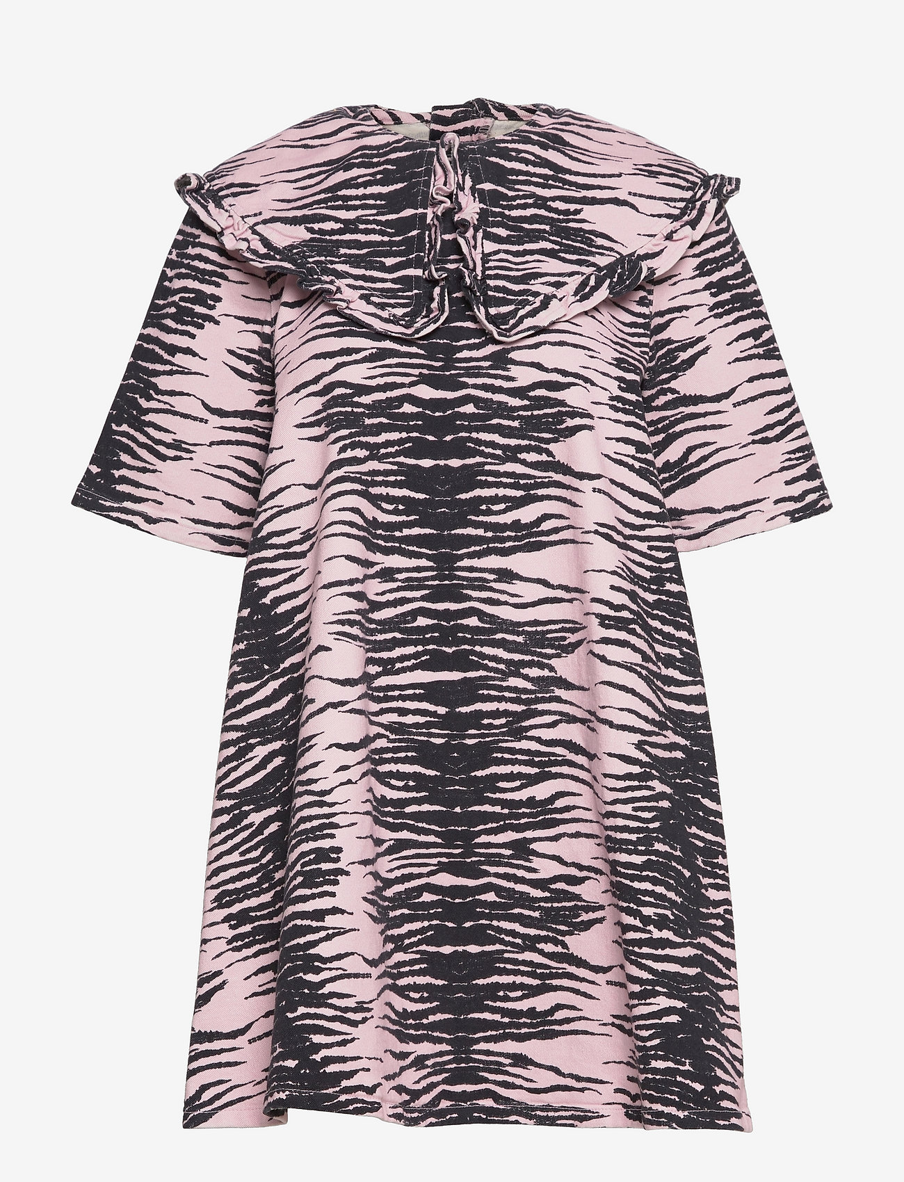 Ganni - Print Denim Frill Collar Mini Dress - tiger stripe light lilac - 0