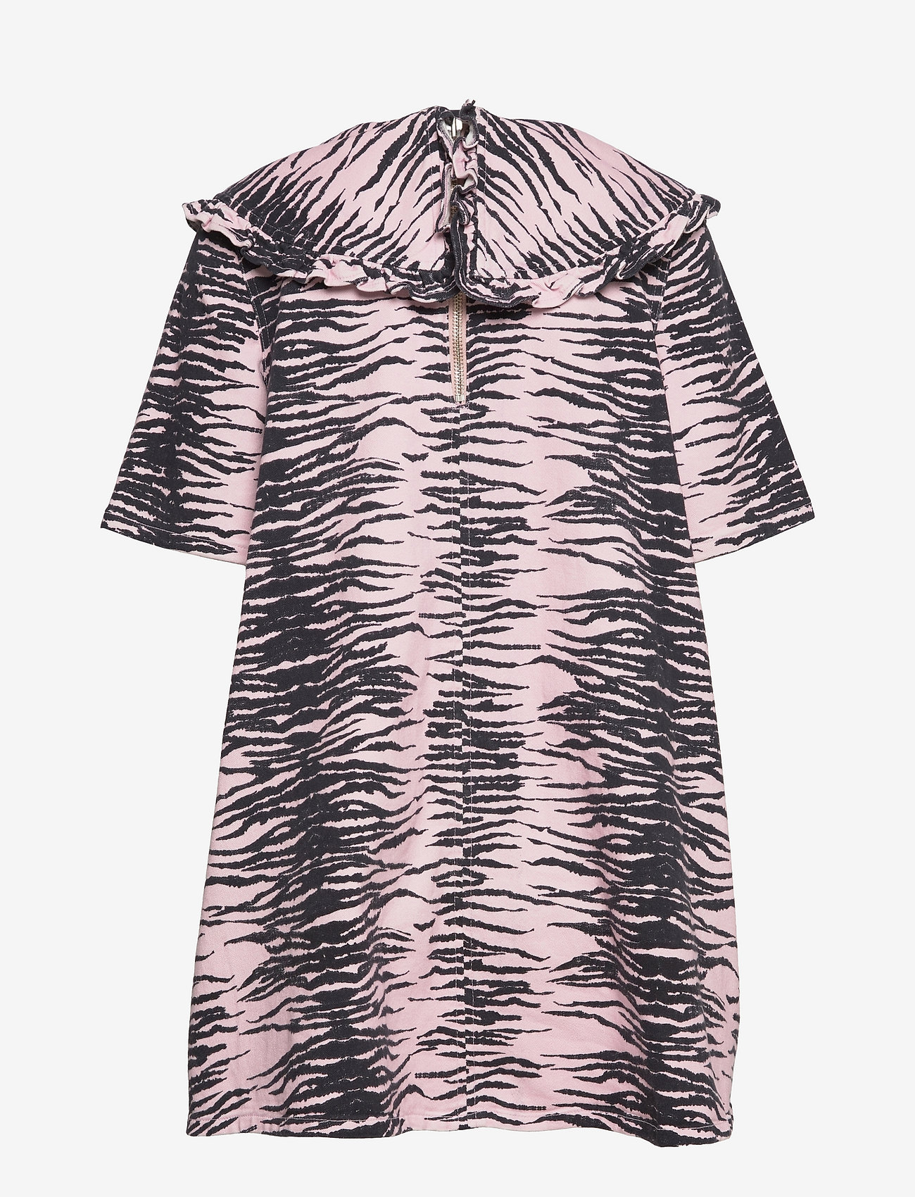 Ganni - Print Denim Frill Collar Mini Dress - tiger stripe light lilac - 1