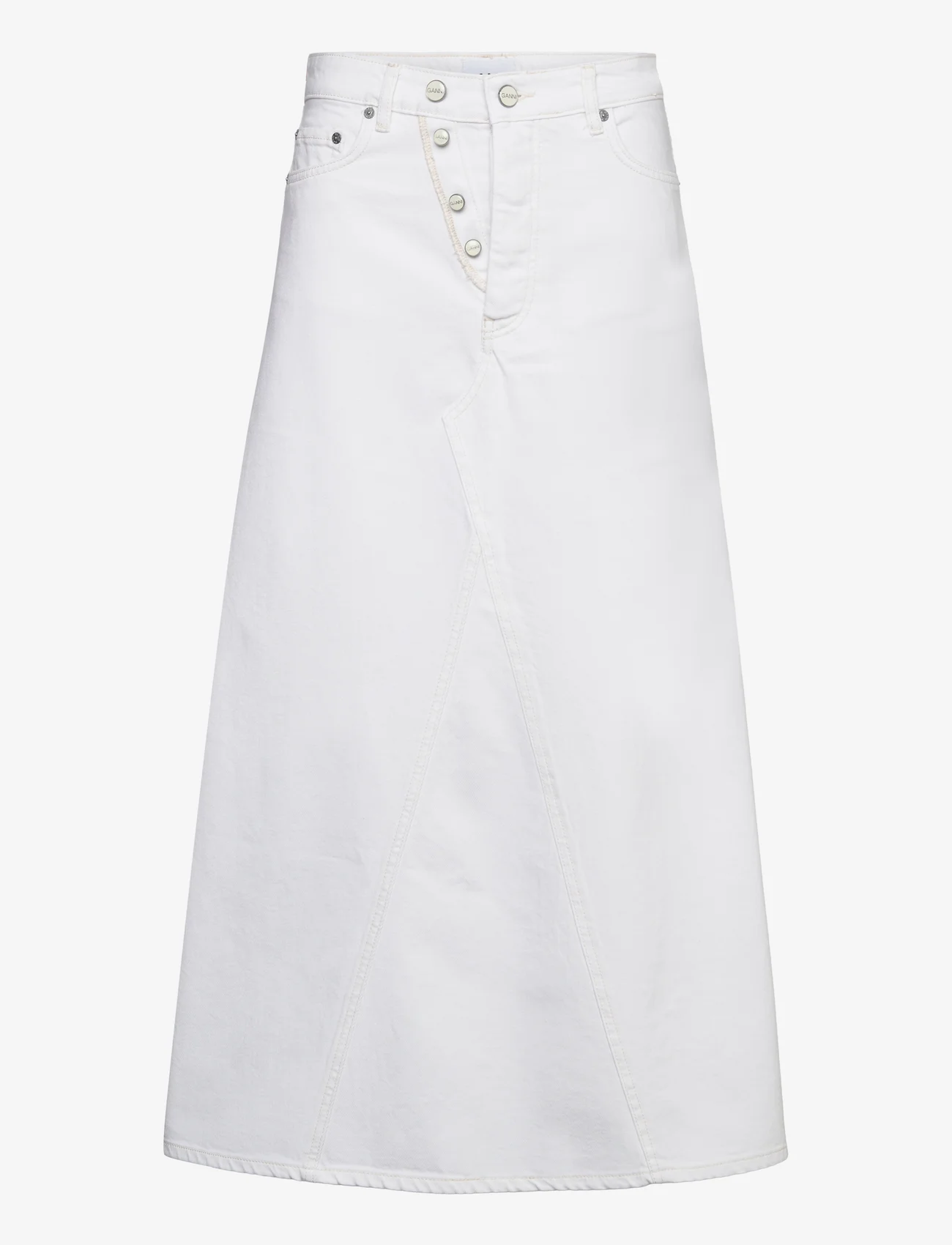 Ganni - White Denim Double Fly Maxi Skirt - denimskjørt - bright white - 0
