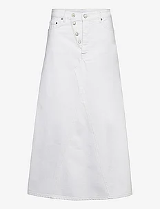 White Denim Double Fly Maxi Skirt, Ganni