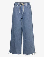 Heavy Denim Wide Drawstring Jeans - LIGHT BLUE STONE