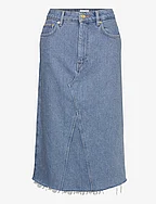 Heavy Denim Midi Skirt - LIGHT BLUE STONE