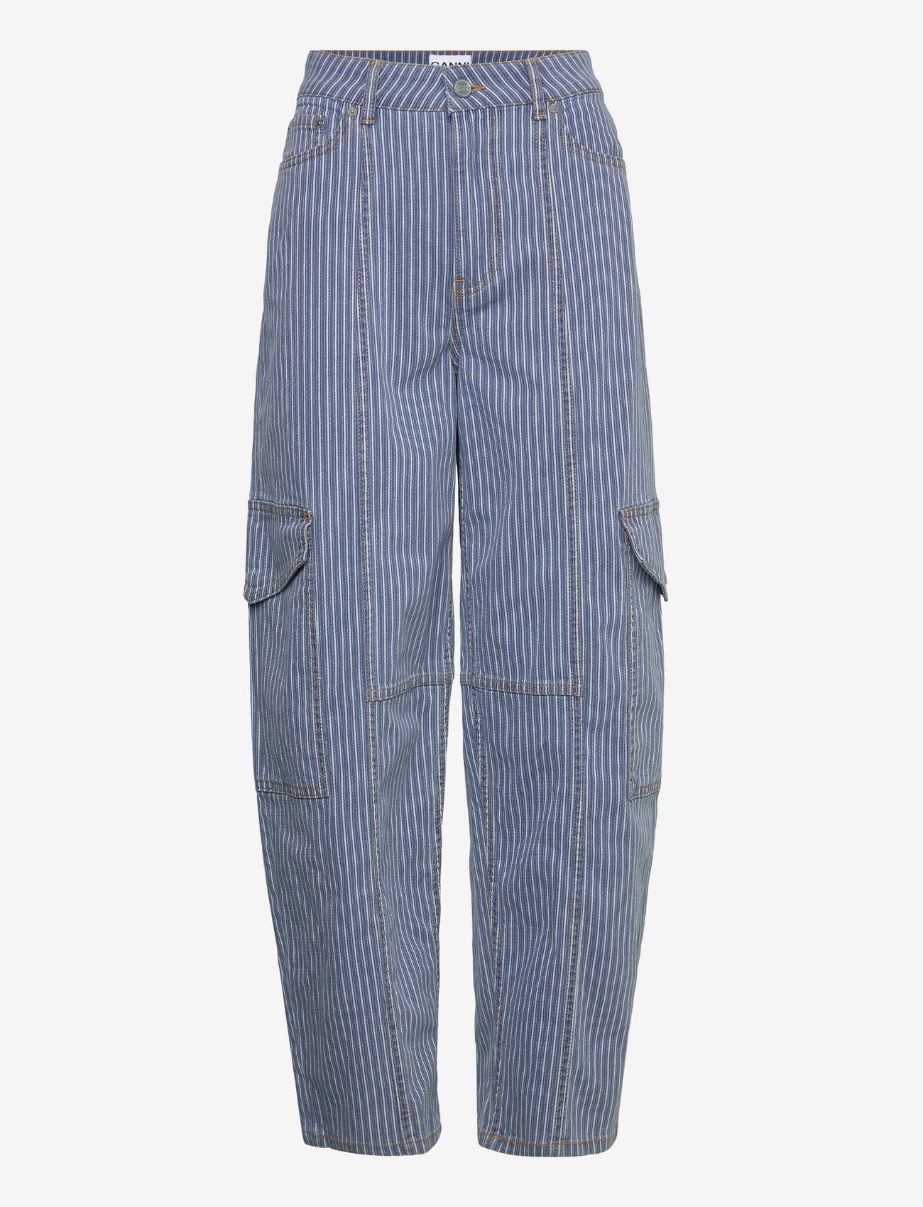 Ganni - Light Stripe Denim Cargo Pants - cargo pants - mid blue stone - 0