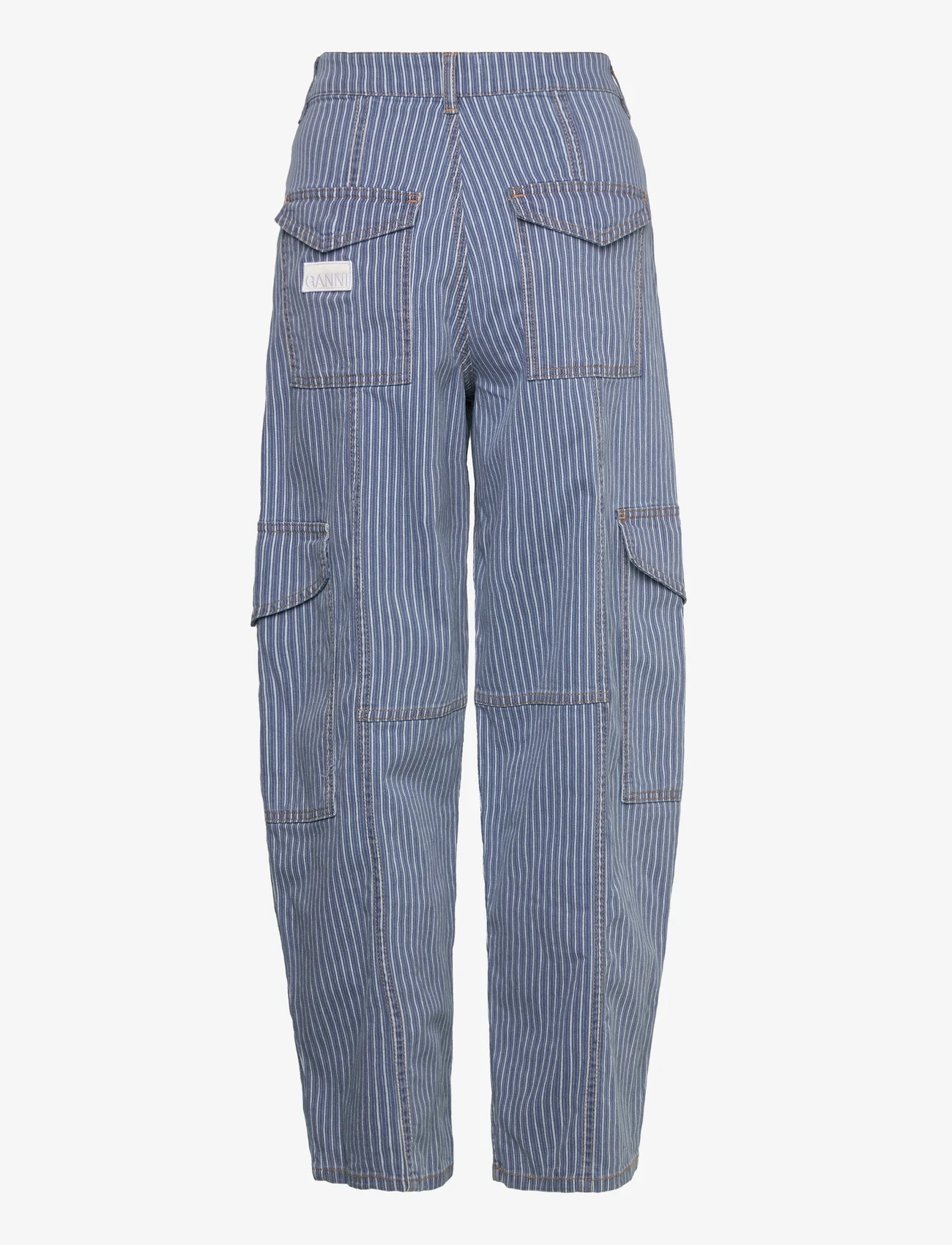 Ganni - Light Stripe Denim Cargo Pants - cargo pants - mid blue stone - 1