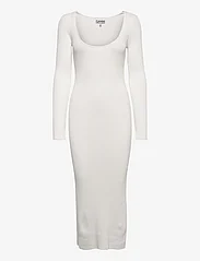 Ganni - Long Sleeve Low Roundneck Slim Dress - t-shirt dresses - egret - 0