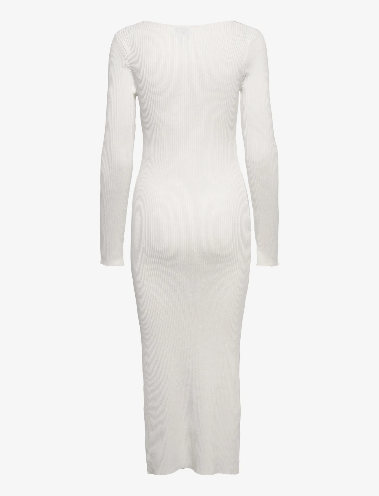 Ganni - Long Sleeve Low Roundneck Slim Dress - t-shirt dresses - egret - 1