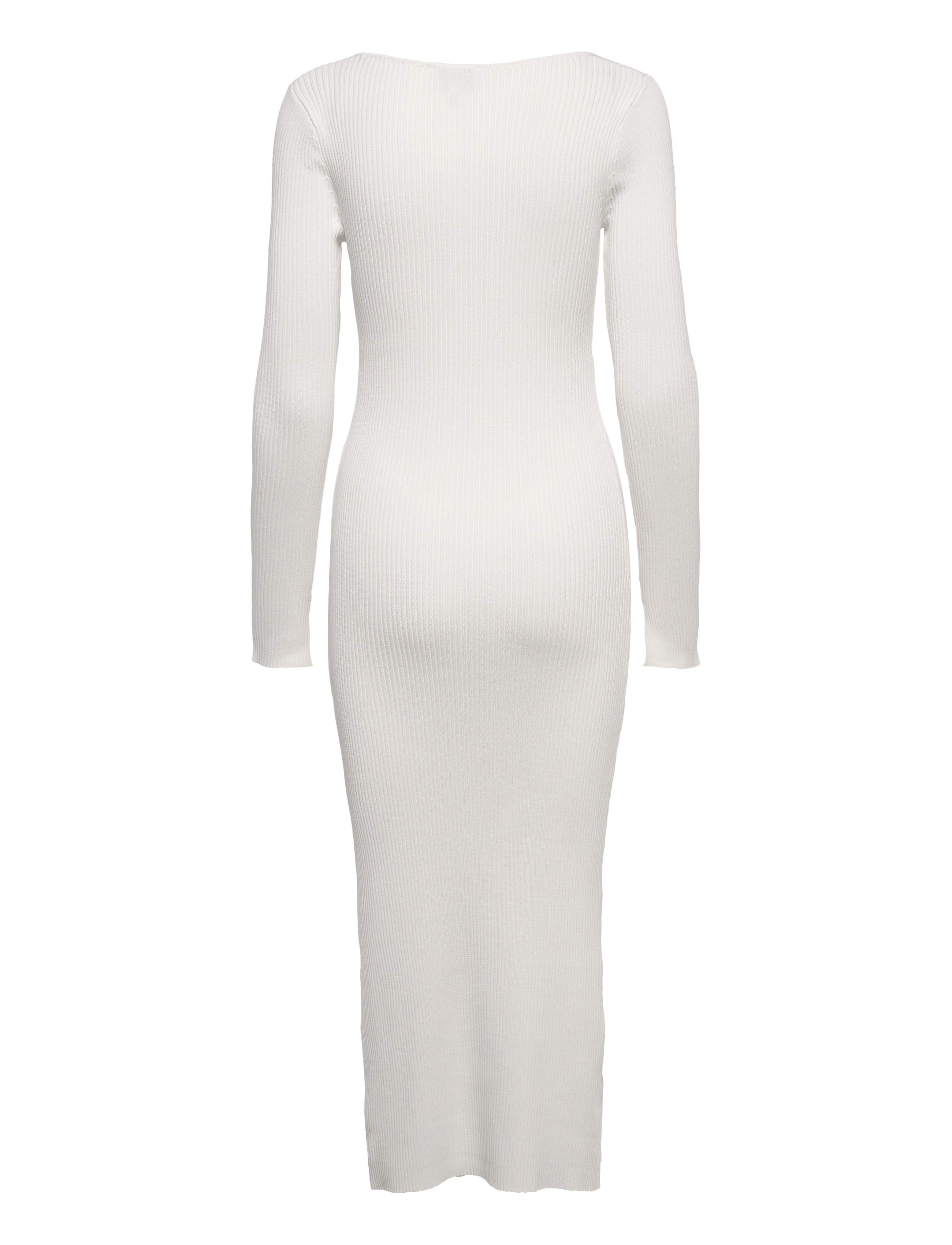 Ganni - Long Sleeve Low Roundneck Slim Dress - strickkleider - egret - 1