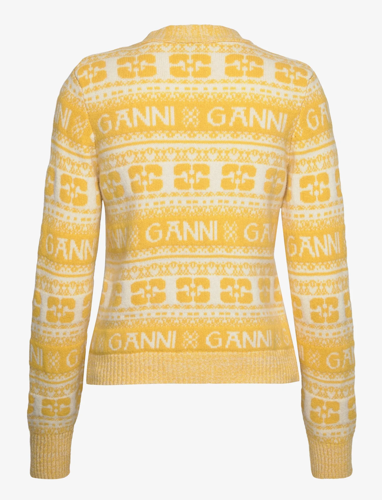 Ganni - Logo Wool Mix Cardigan - koftor - maize - 1