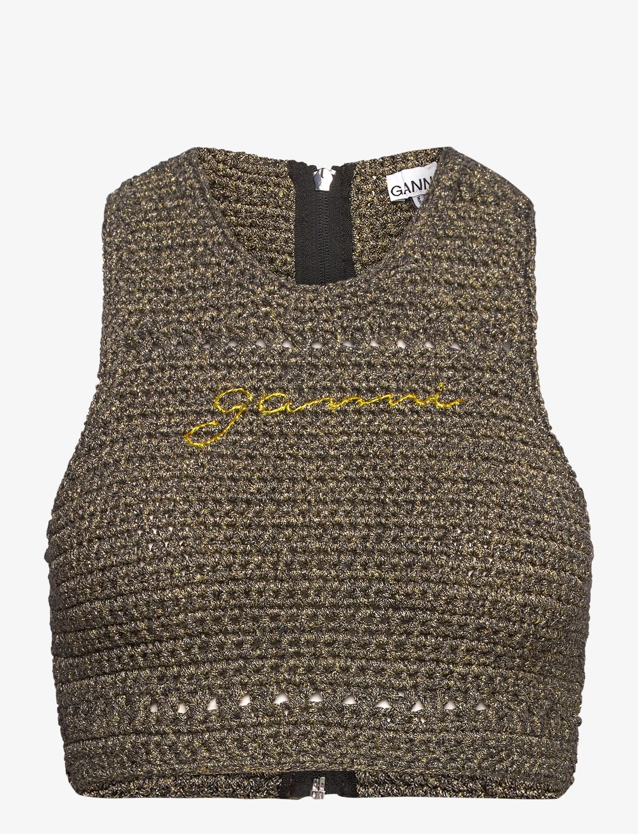 Ganni - Crochet Racerback Top - bandeau-bikini-oberteile - black/gold - 0