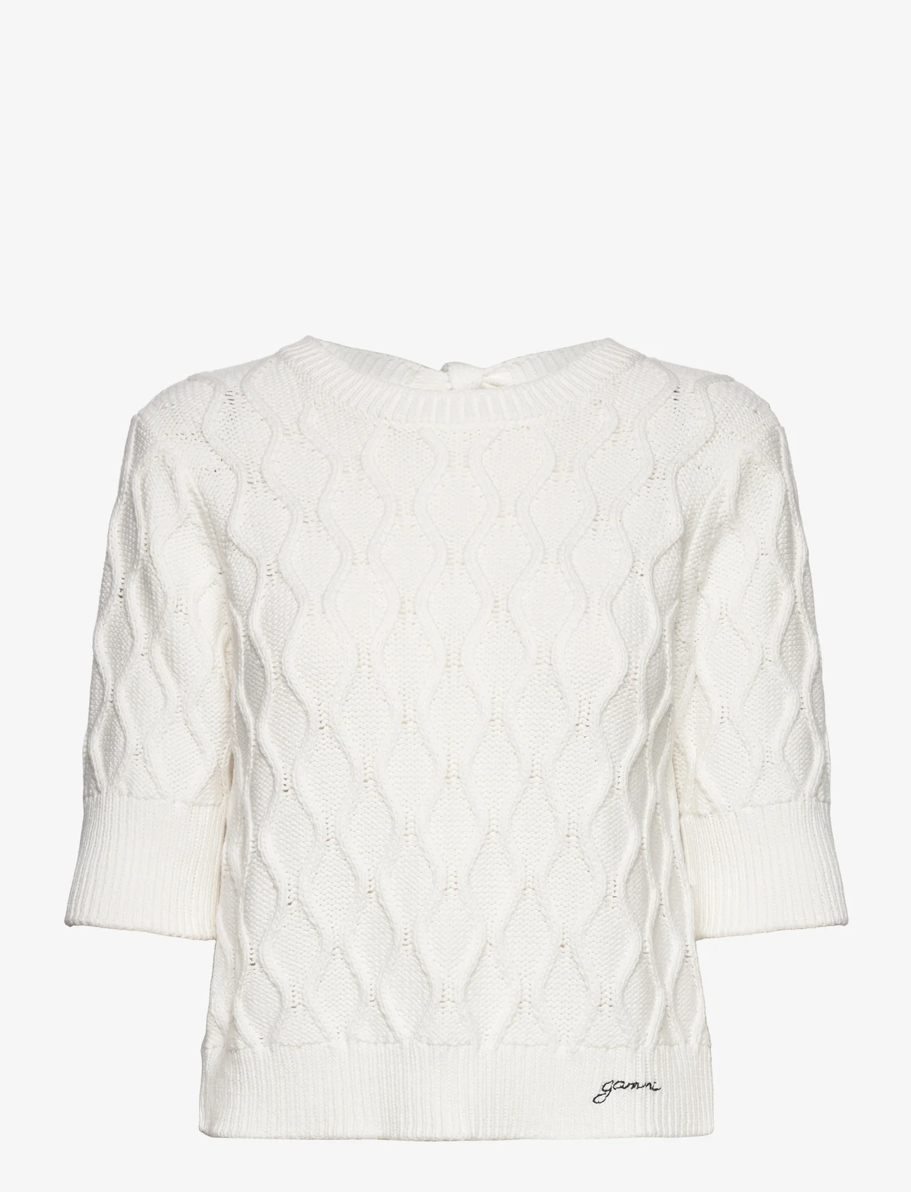 Ganni - Cotton Cable Open Back Top - neulepuserot - bright white - 0