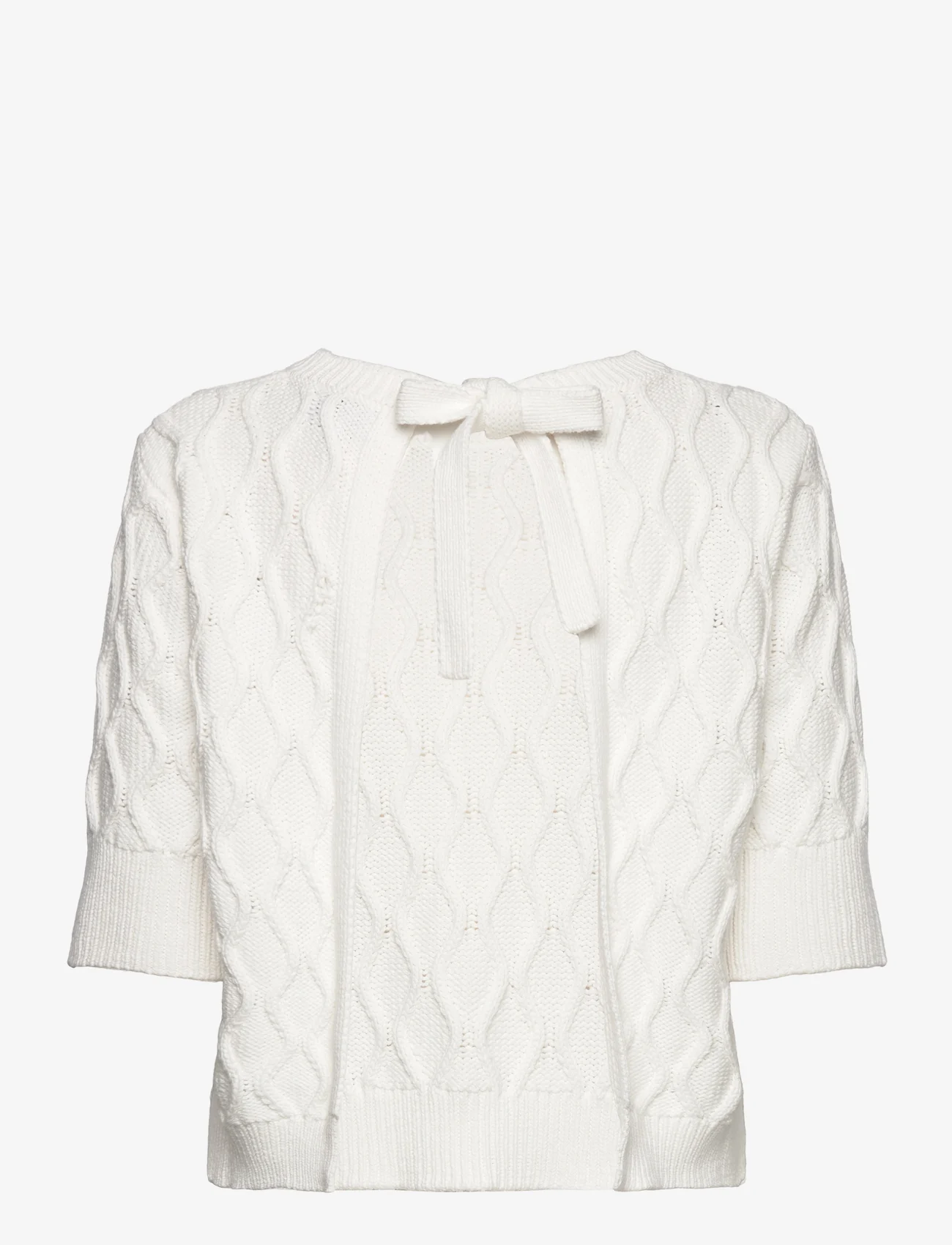 Ganni - Cotton Cable Open Back Top - neulepuserot - bright white - 1