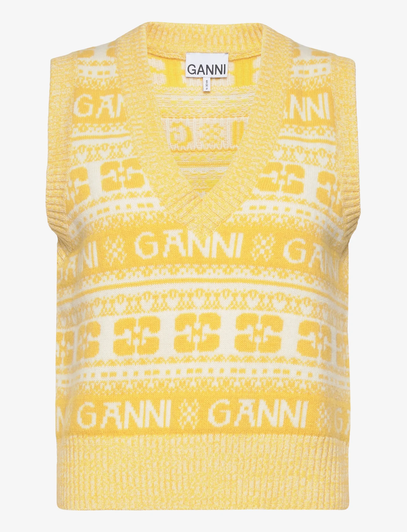 Ganni - Logo Wool Mix Vest - strikkevester - maize - 0